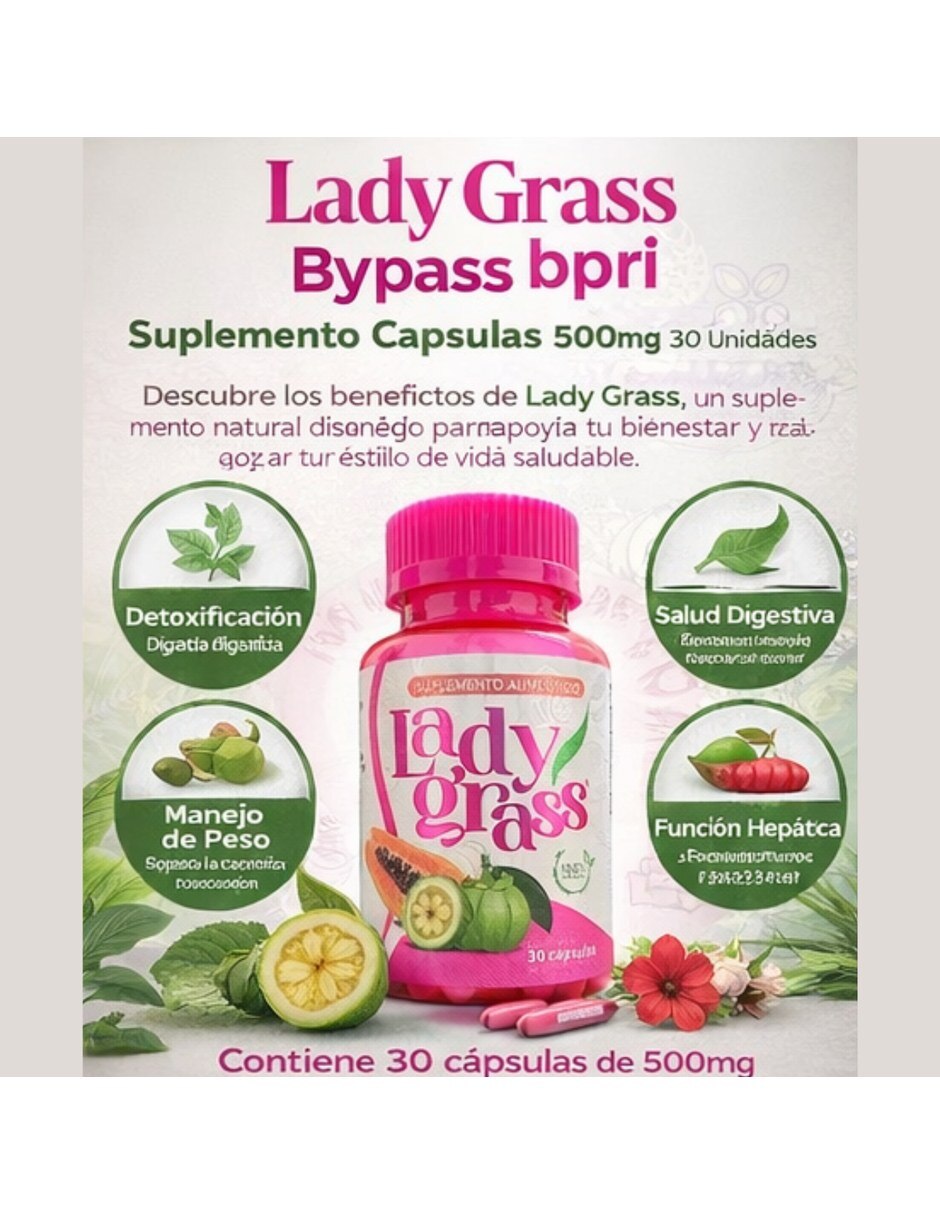 Lady Grass Rosa Suplemento Capsulas 500mg 30 Unidades BYPASS BPRI con Mezcla de hierbas sabor Sin sabor de 4