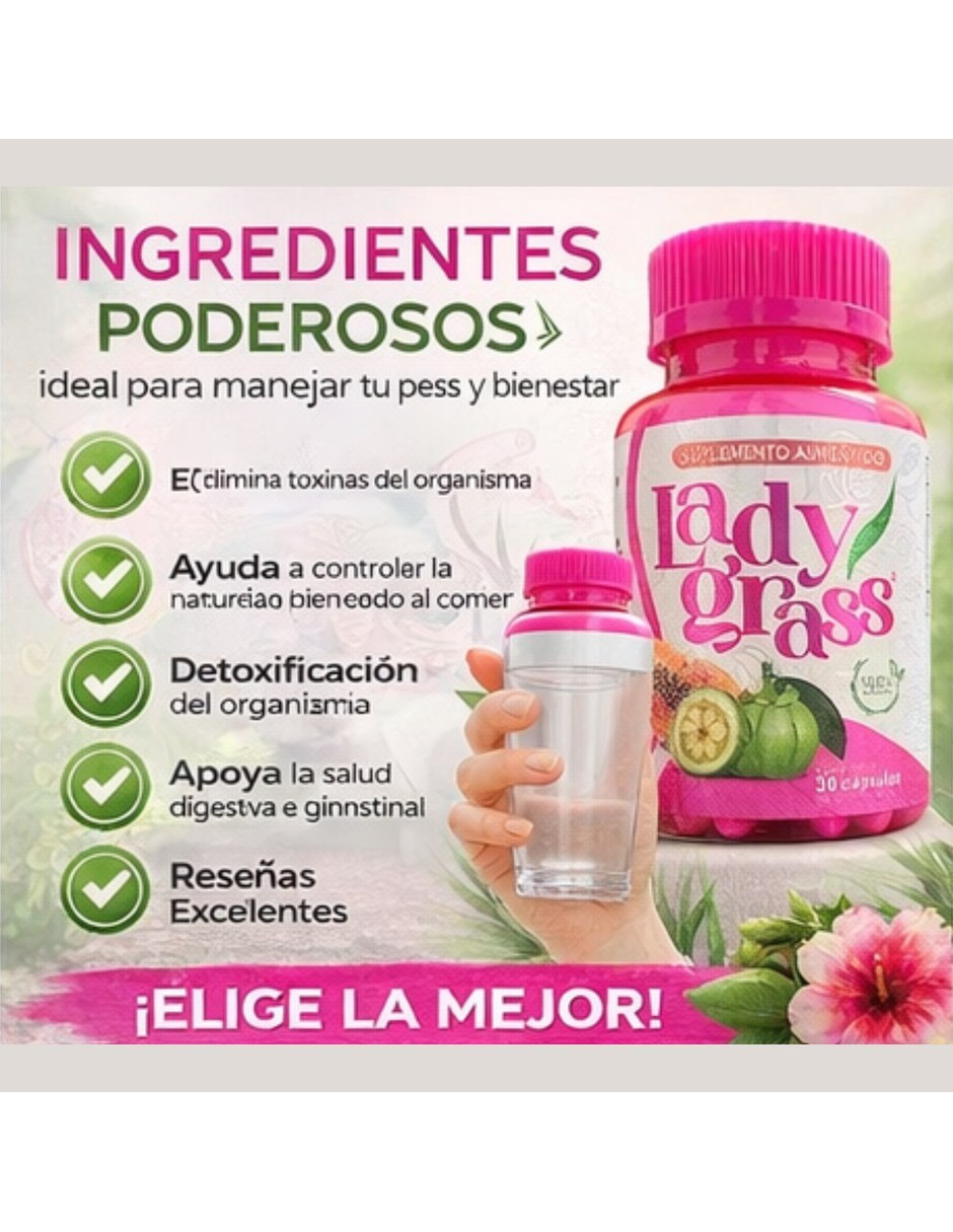 Lady Grass Rosa Suplemento Capsulas 500mg 30 Unidades BYPASS BPRI con Mezcla de hierbas sabor Sin sabor de 7