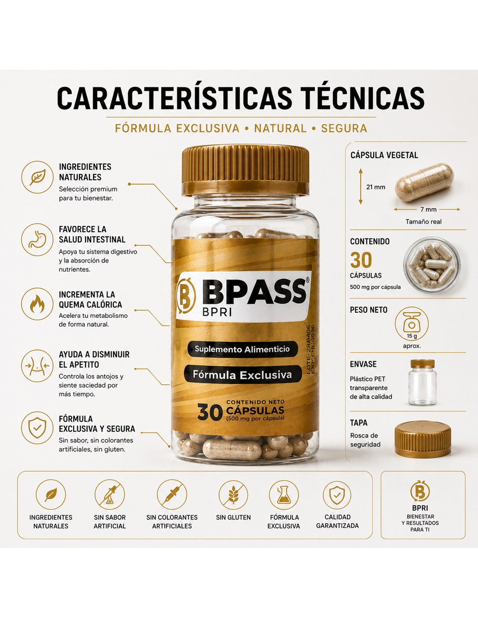 BPRI 30 Cap Inhibidor Apetito Natural S/Sabor Pack 5 BPASS con Mezcla de hierbas sabor Sin sabor de 7
