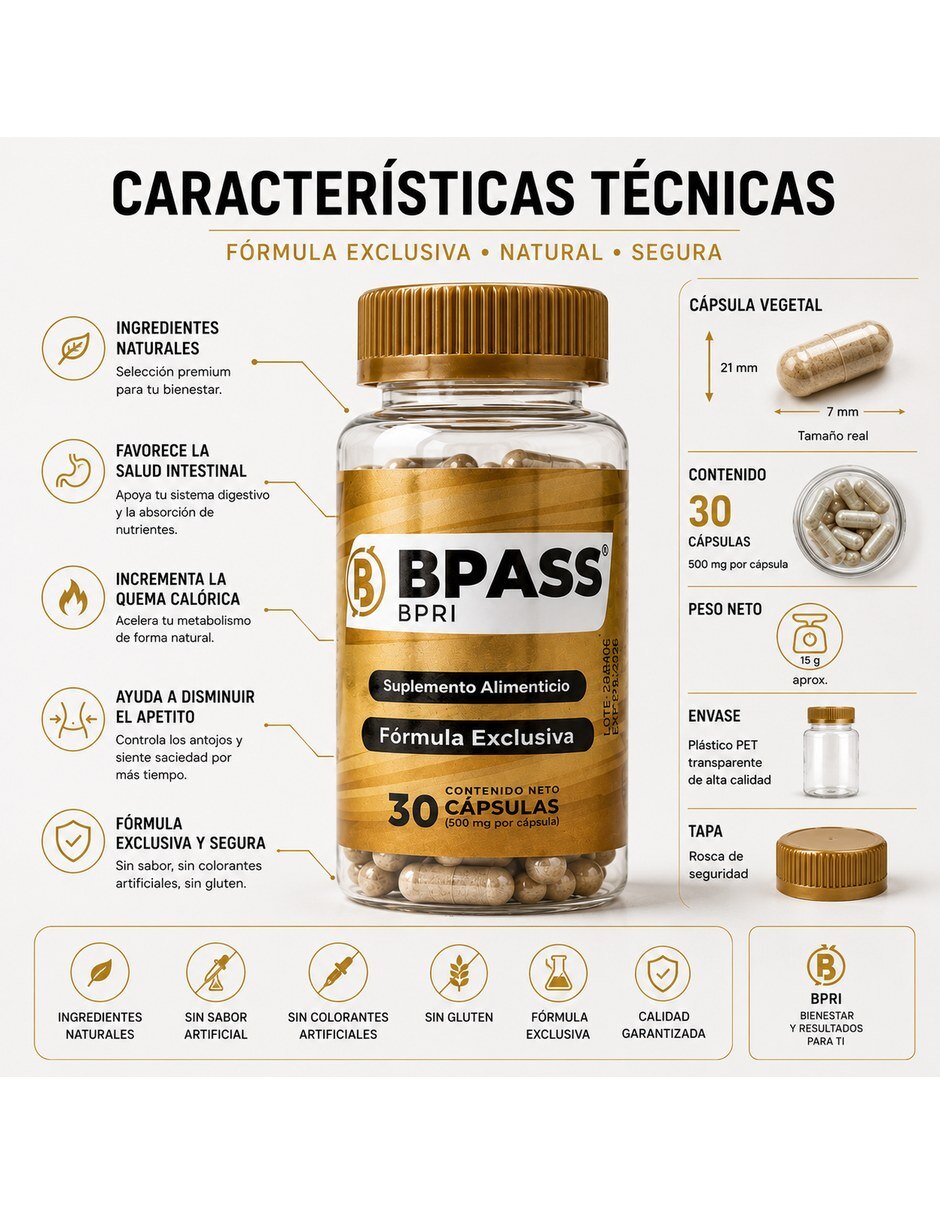 Bpri pack 2 Bypass 30 capsulas inhibidor de apetito natural con Mezcla de hierbas sabor Sin sabor de 7