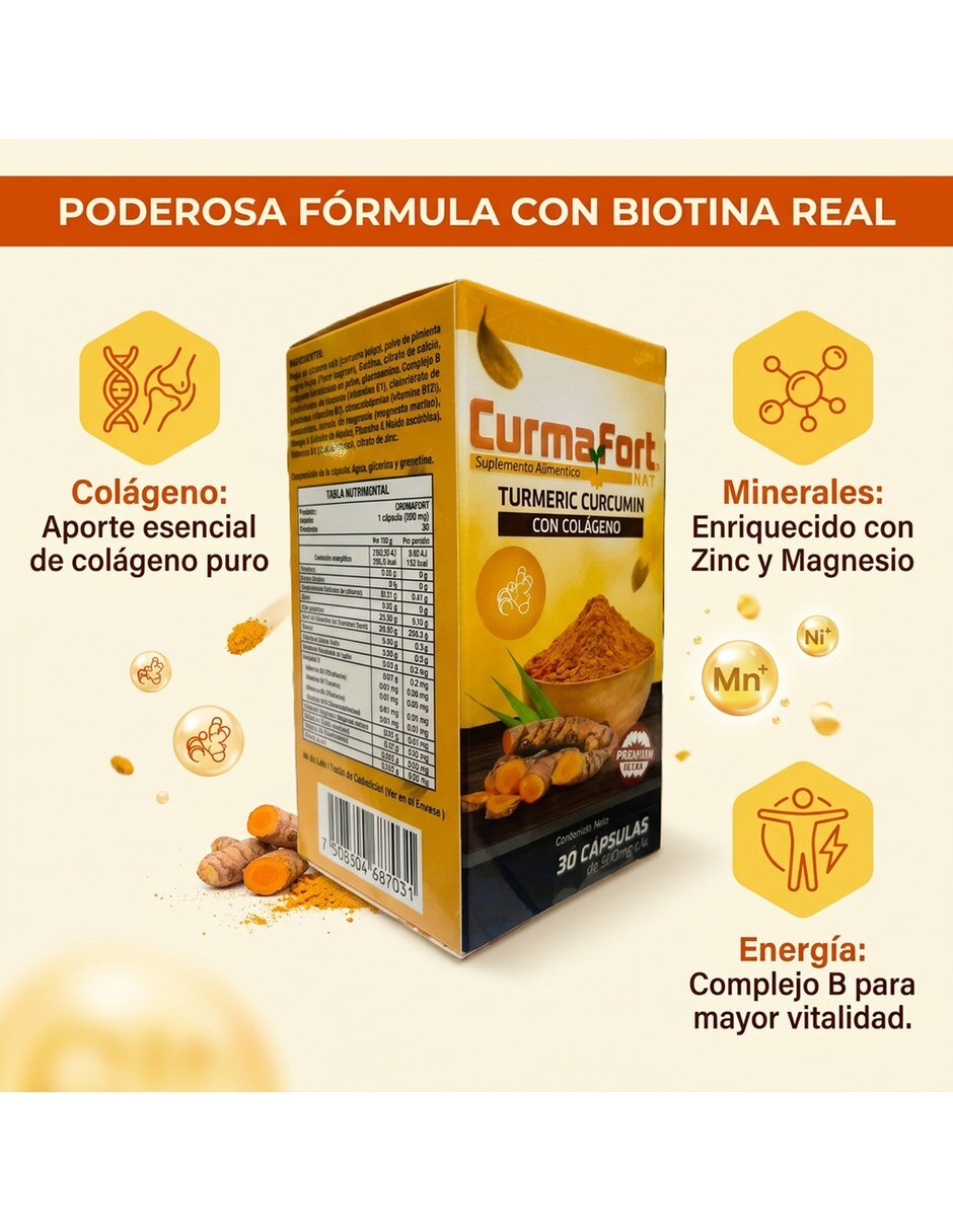 Colageno Articular Suplemento 30 Capsulas Pack 3 CURMAFORT con Colágeno sabor Sin sabor de 6
