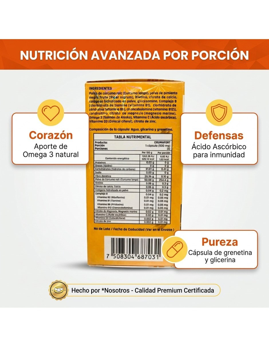 Colageno Articular Suplemento 30 Capsulas Pack 3 CURMAFORT con Colágeno sabor Sin sabor de 9