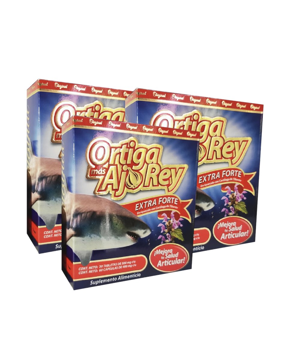 Ortiga Mas Ajo Rey Extra Forte 30 tabletas + 60 capsulas Paquete de 3 con Extracto de ortiga sabor Sin sabor de 3