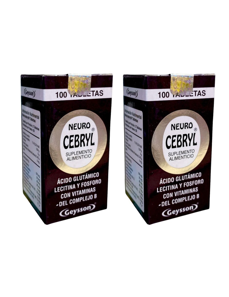 Neurocebryl 100 tabletas Paquete de 2 GEYSSON con Mezcla de hierbas sabor Sin sabor de 2