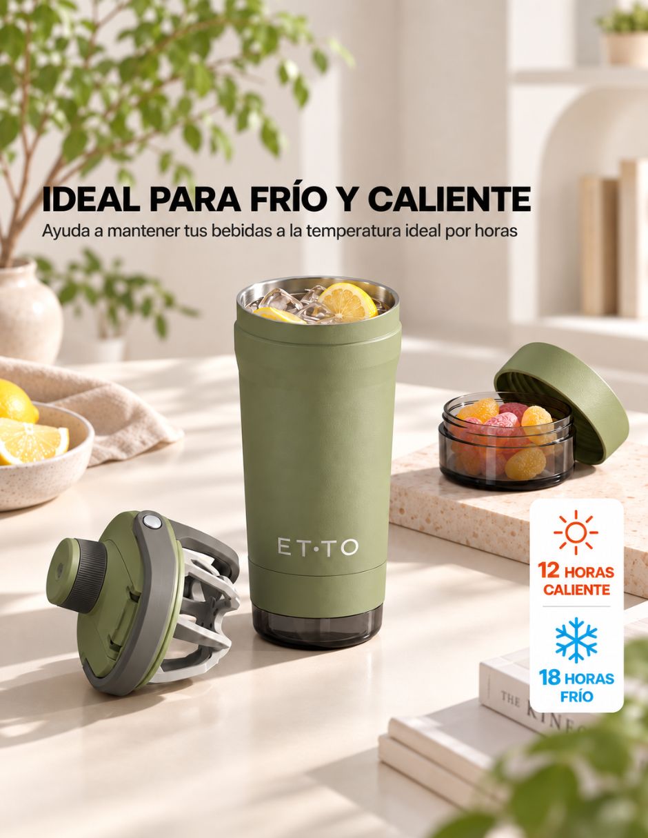 Termo shaker de Acero inoxidable ETTO Active con tapa Flip top