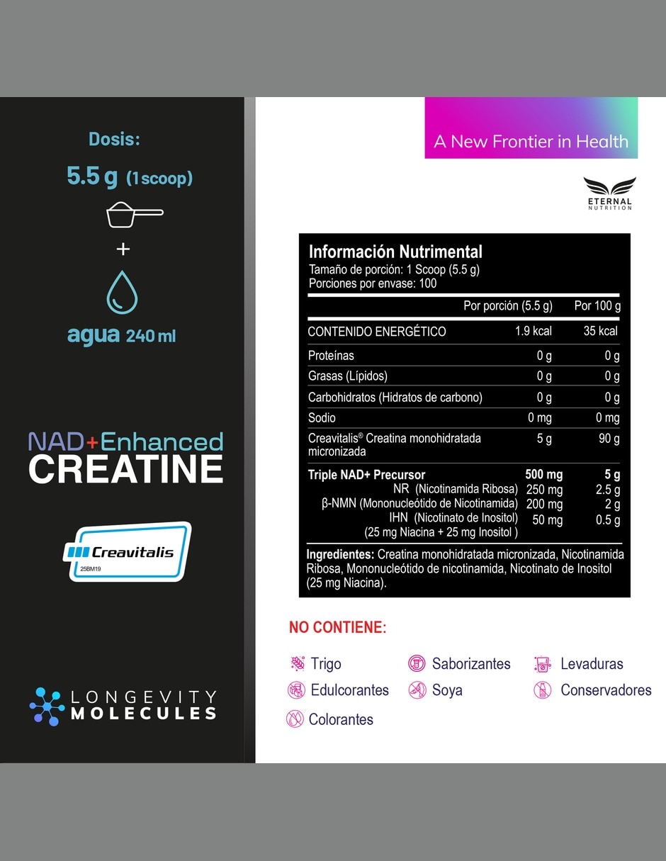 Creatina Monohidratada Micronizada con NR y NMN 550 g 2