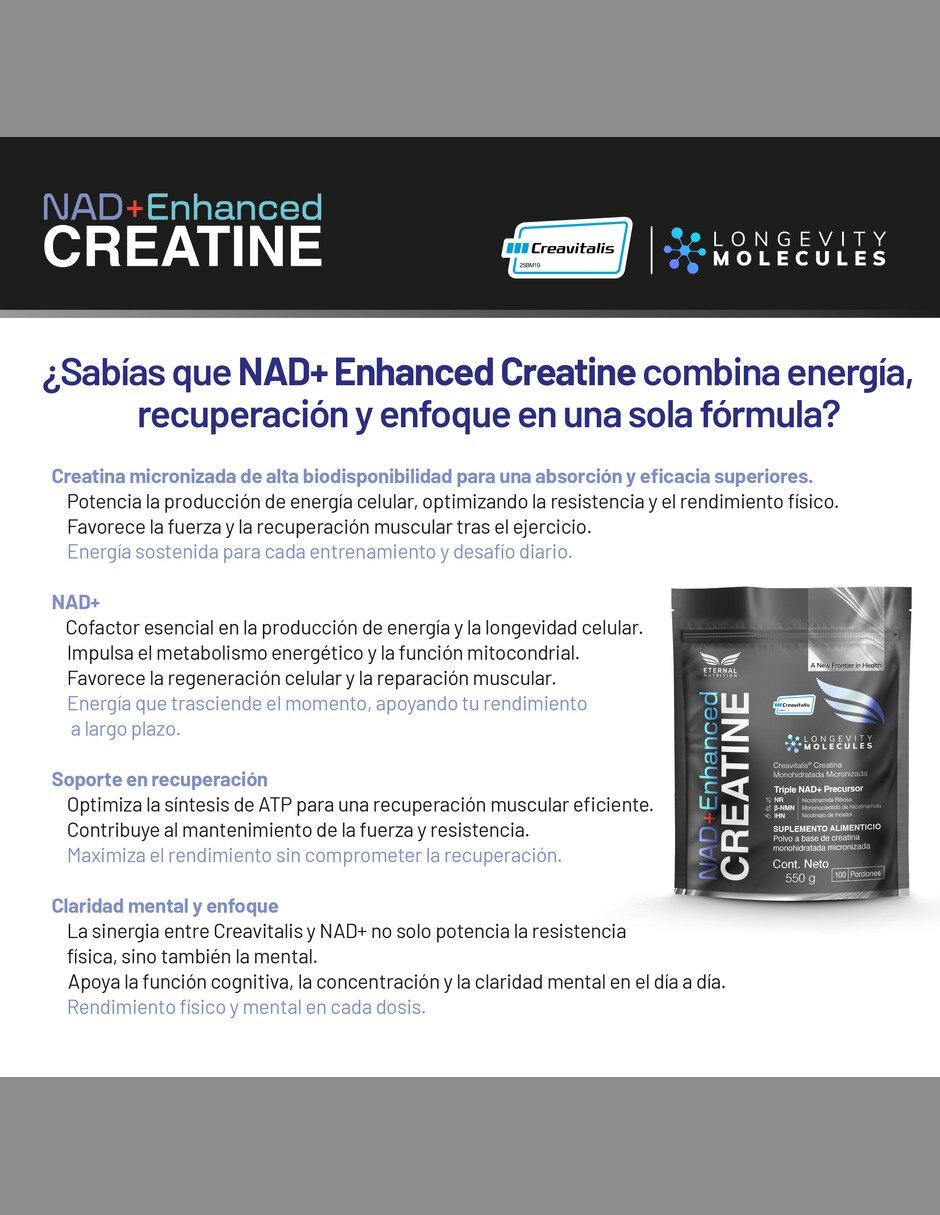 Creatina Monohidratada Micronizada con NR y NMN 550 g 6