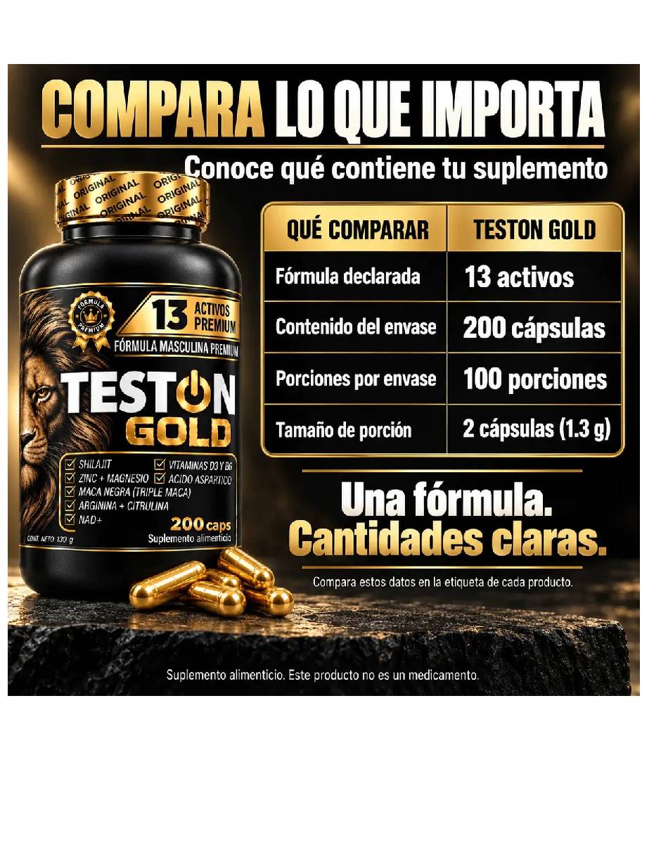 Teston Gold con L-Arginina sabor natural de 200 Cápsulas 2