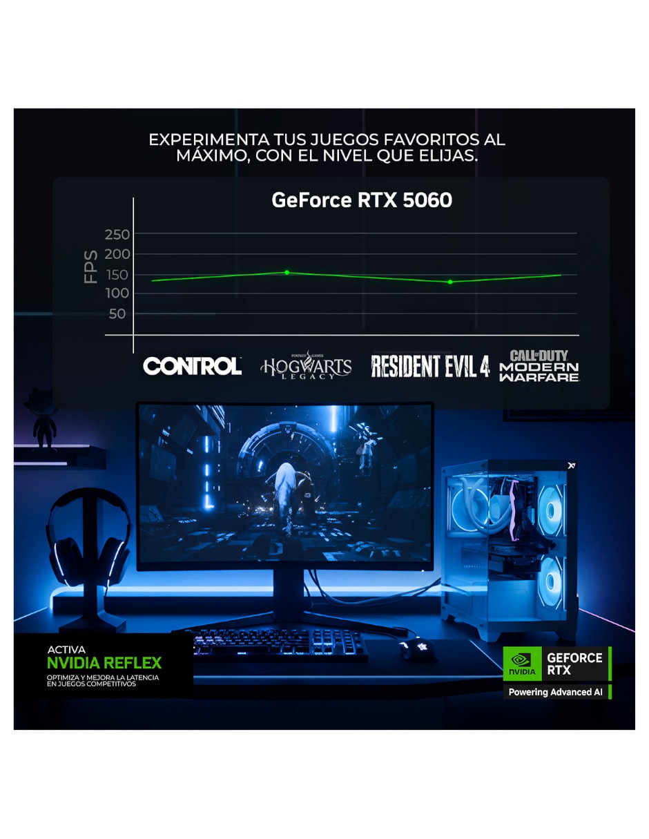 Computadora gamer xtpcr716gb5060pe amd ryzen 7 nvidia geforce rtx 5060 16 GB RAM 1 TB SSD 9